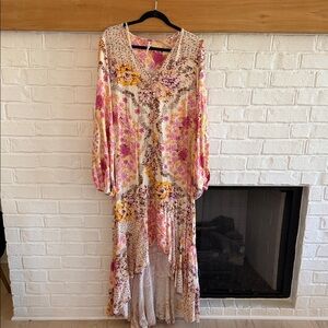 Free People Floral High-Low Maxi Dress in Pink & Yellow